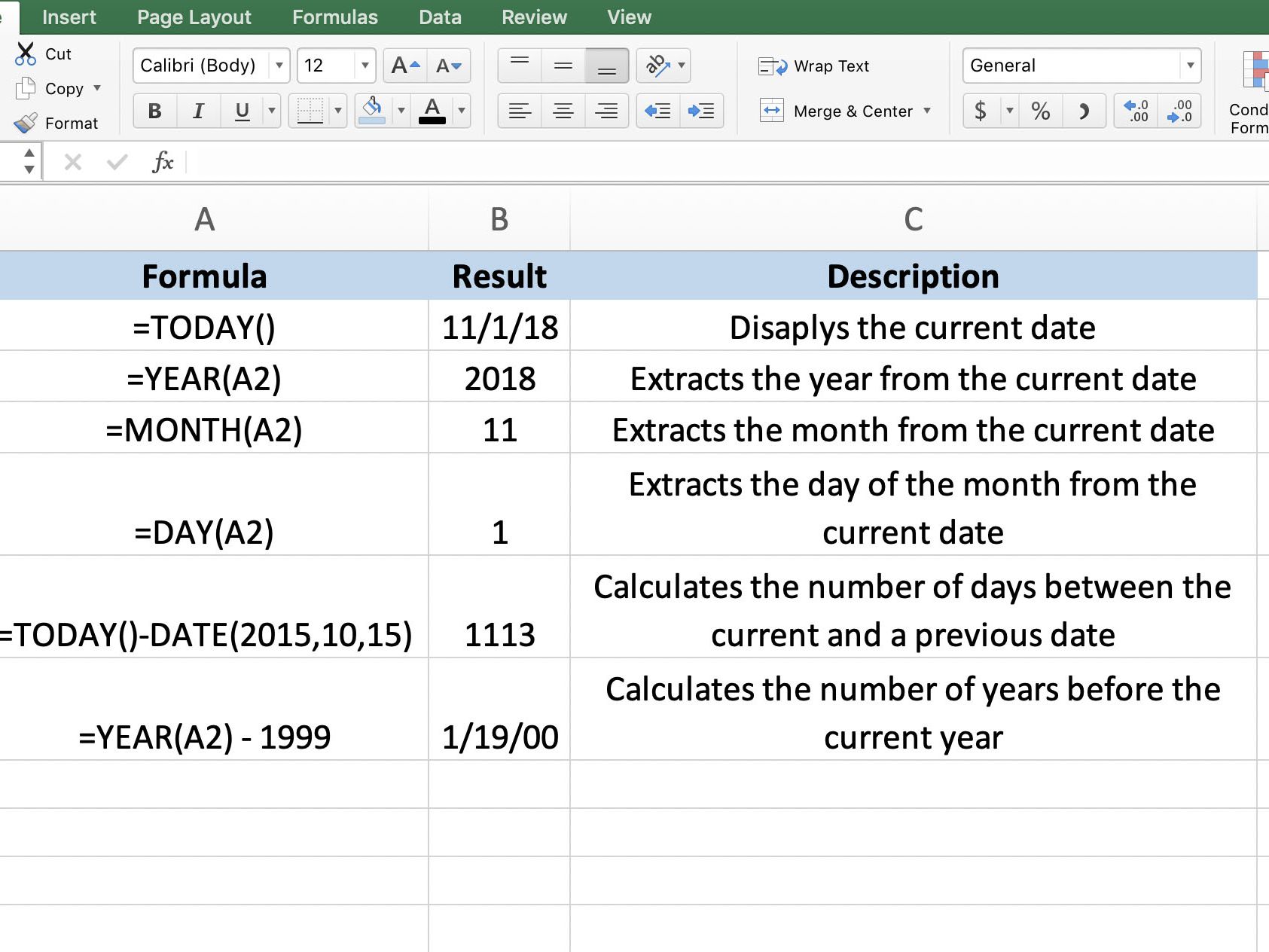 change the date year without changing the month or day in excel for mac